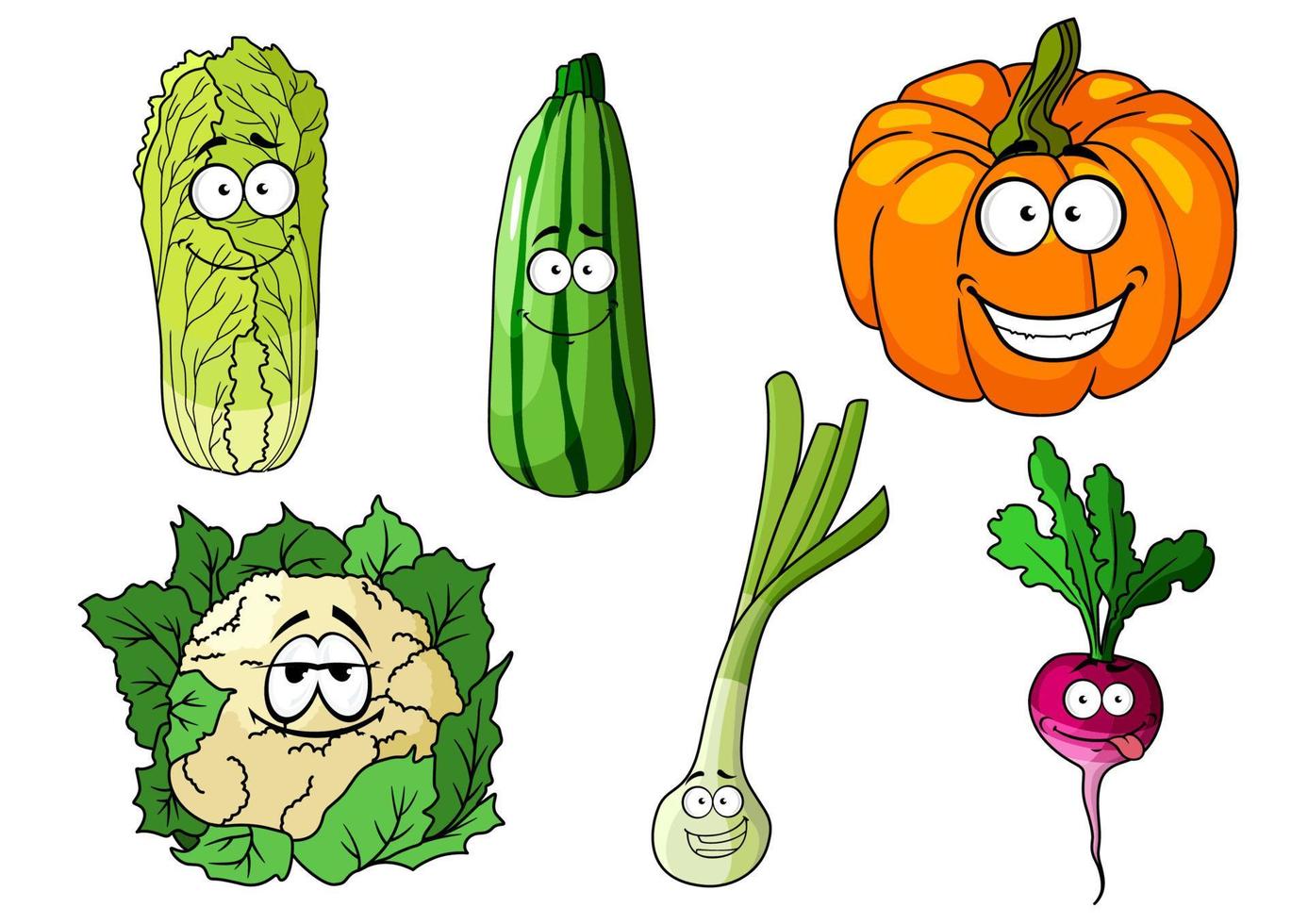 Happy colorful fresh cartoon vegetables vector