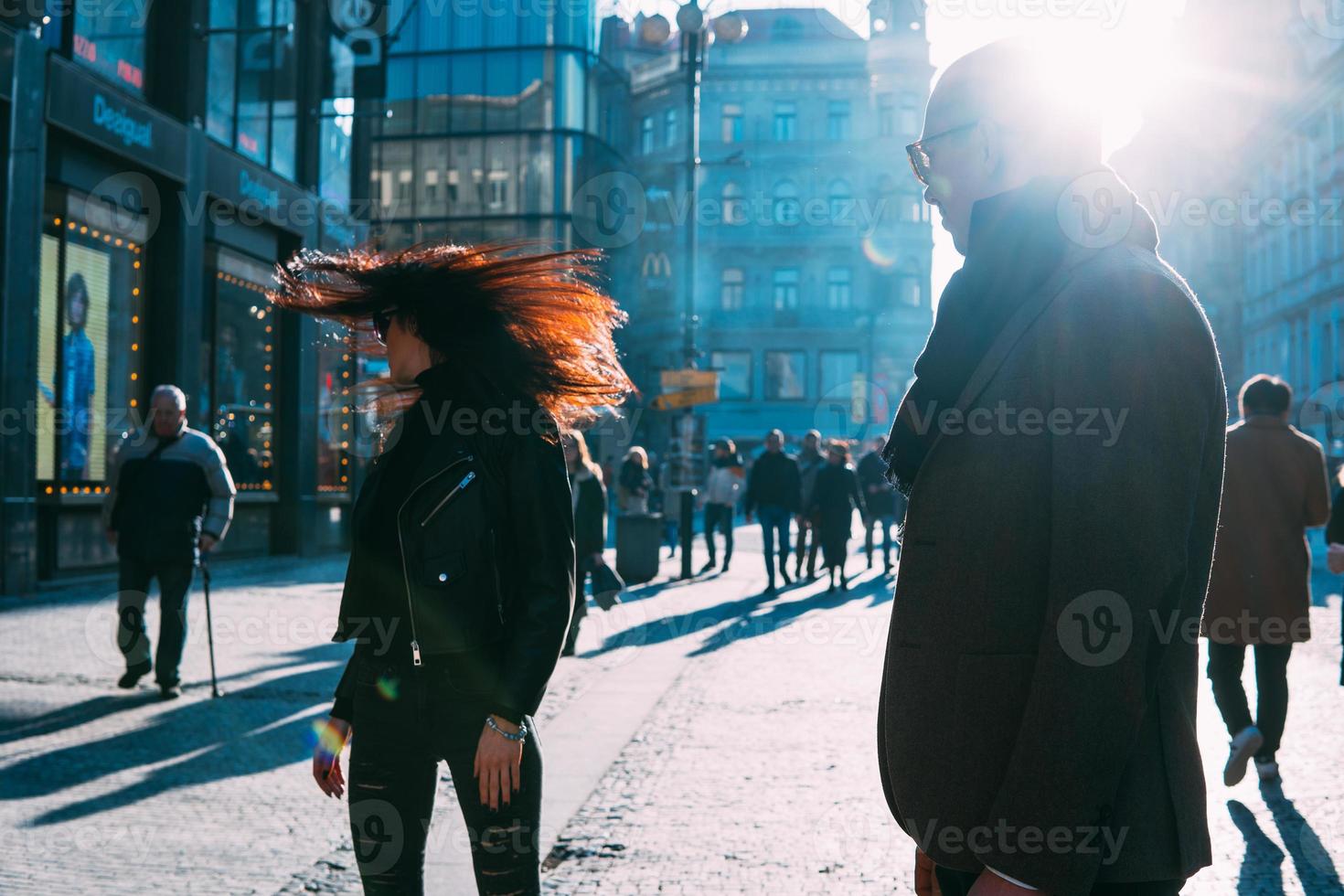 Couple walking and posing on the street photo