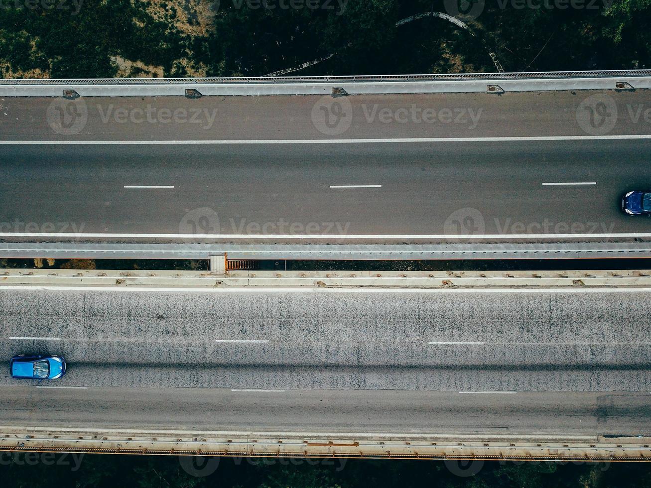 Aerial view of the road with cars photo