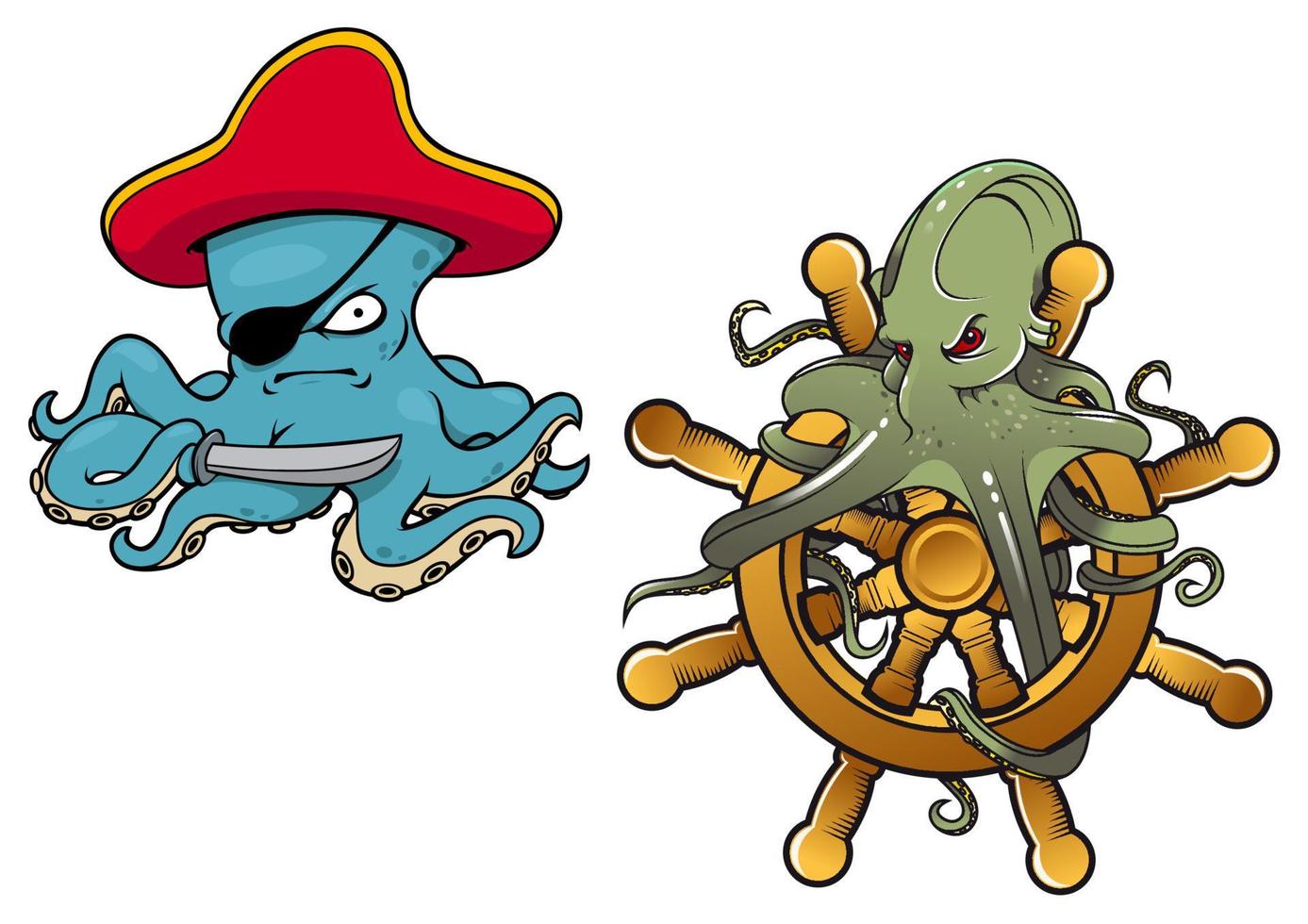 Marine cartoon octopuses with saber and helm vector