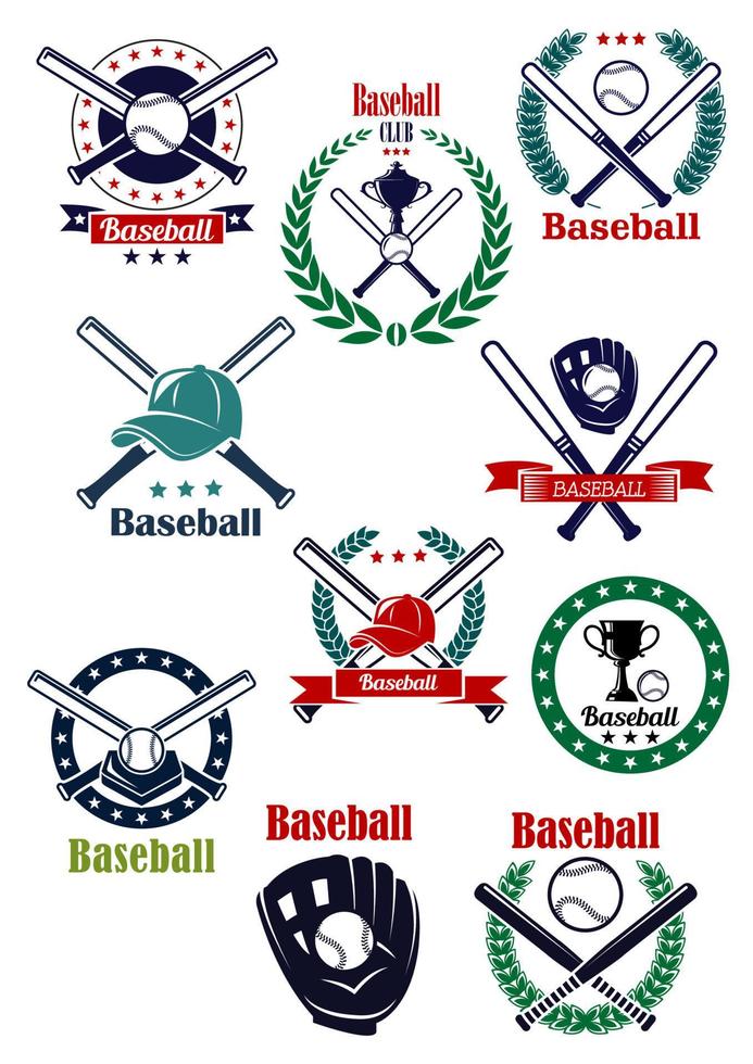 emblemas e iconos retros del juego de béisbol vector