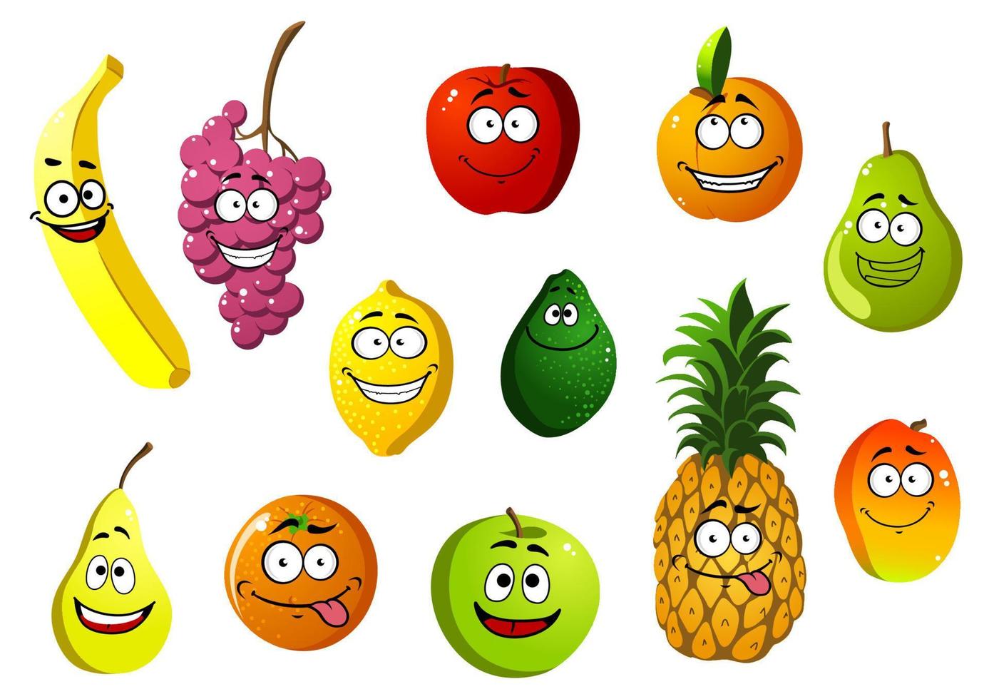 personajes de frutas de dibujos animados sonrientes felices vector