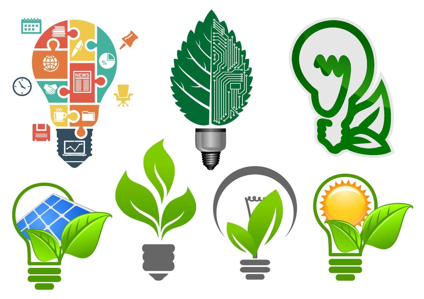 Light bulbs ecology icons and symbols vector