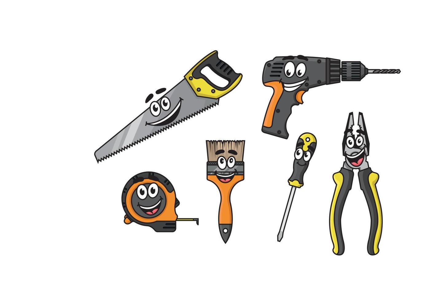 Cartoon diy tools characters vector