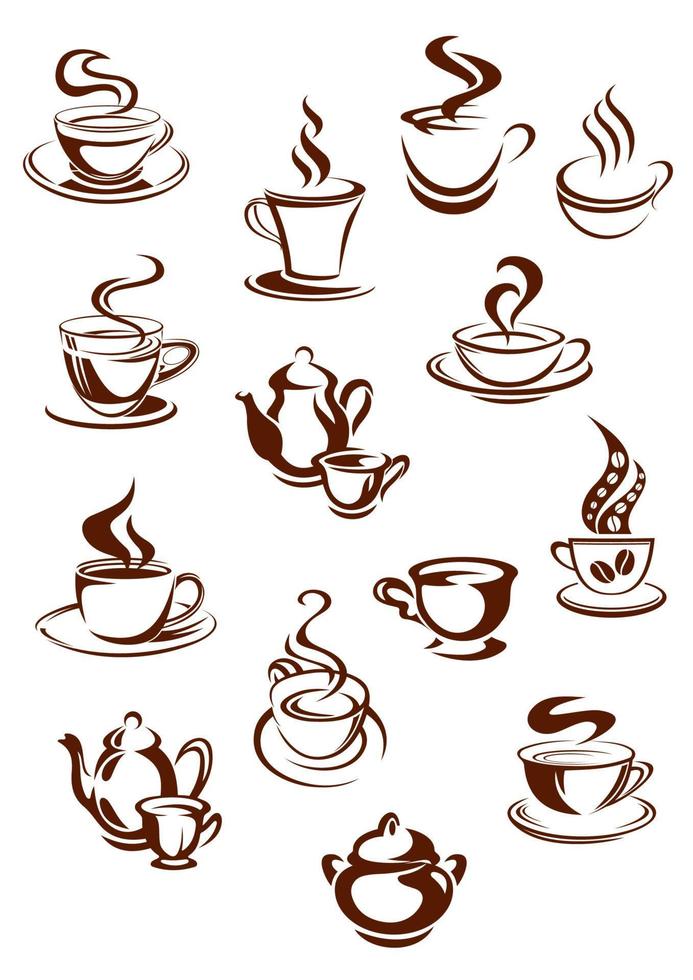 café fragante en conjunto de iconos de estilo retro vector