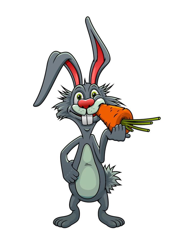 Funny cartoon rabbit eating a carrot vector