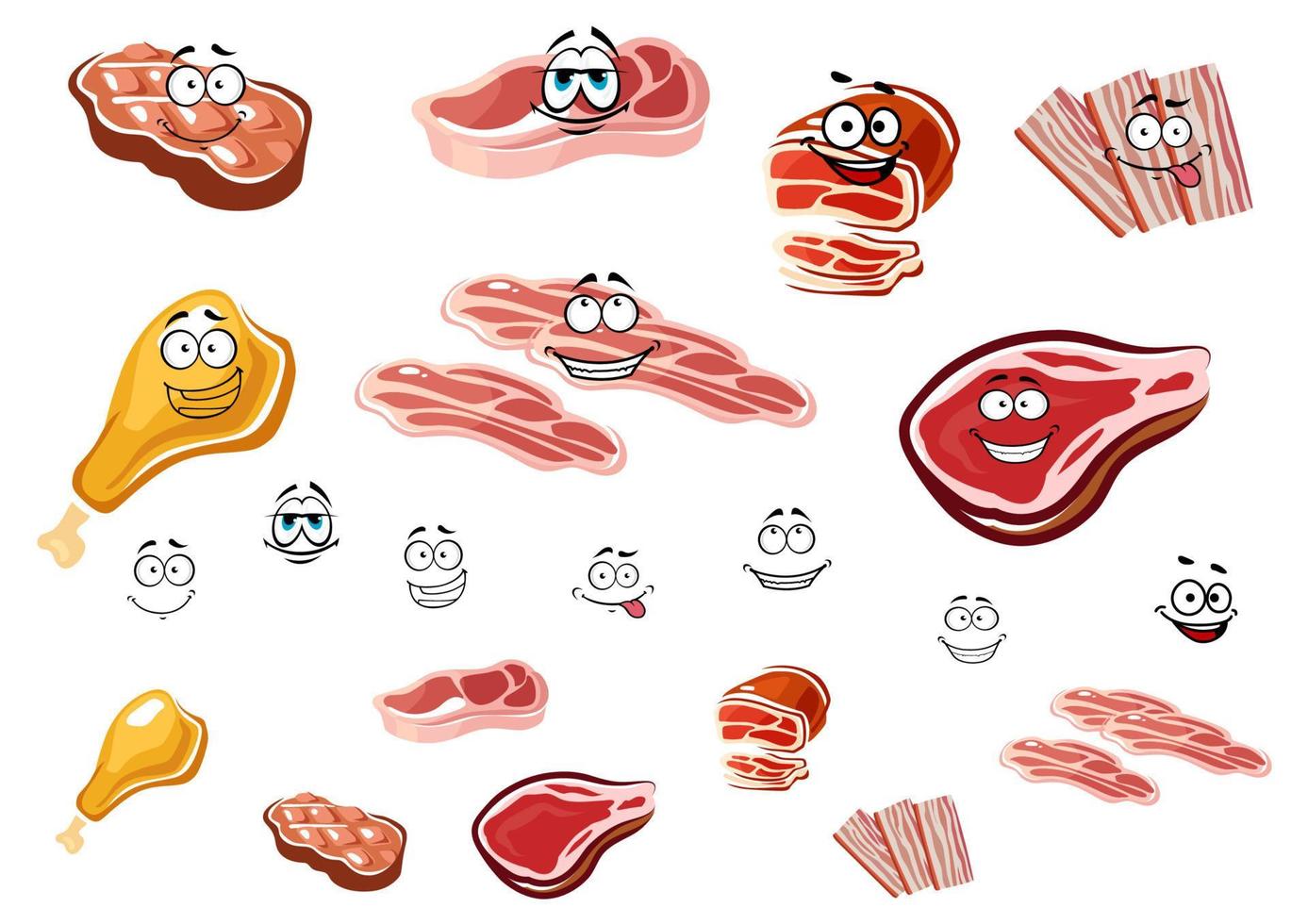 cortes de dibujos animados de carne y comida de carne vector