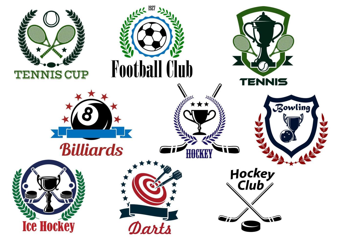 emblemas deportivos con artículos y elementos heráldicos vector