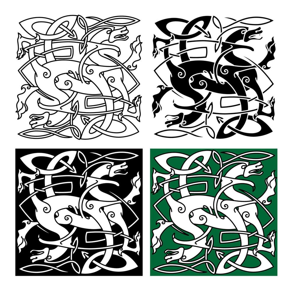 dragones tribales con cuerpos entrelazados patrón celta vector