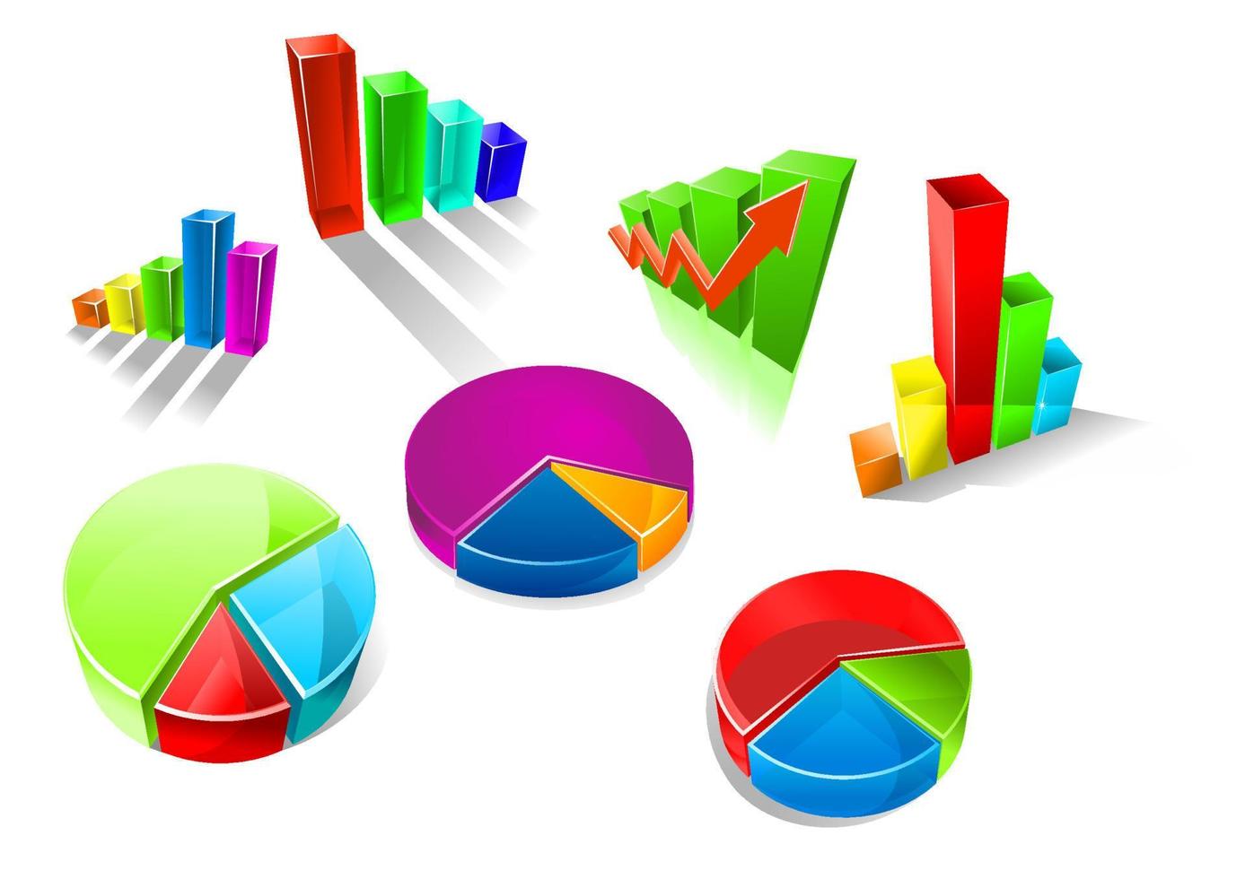 Set of colorful 3d graphs and charts vector