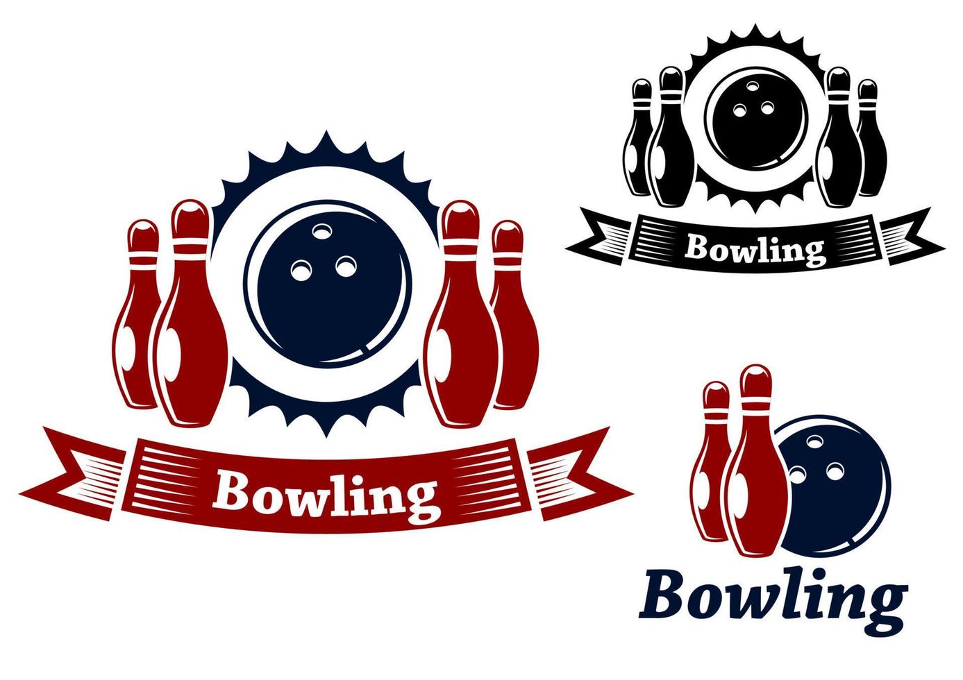 emblemas de bolos con bola y bolos vector