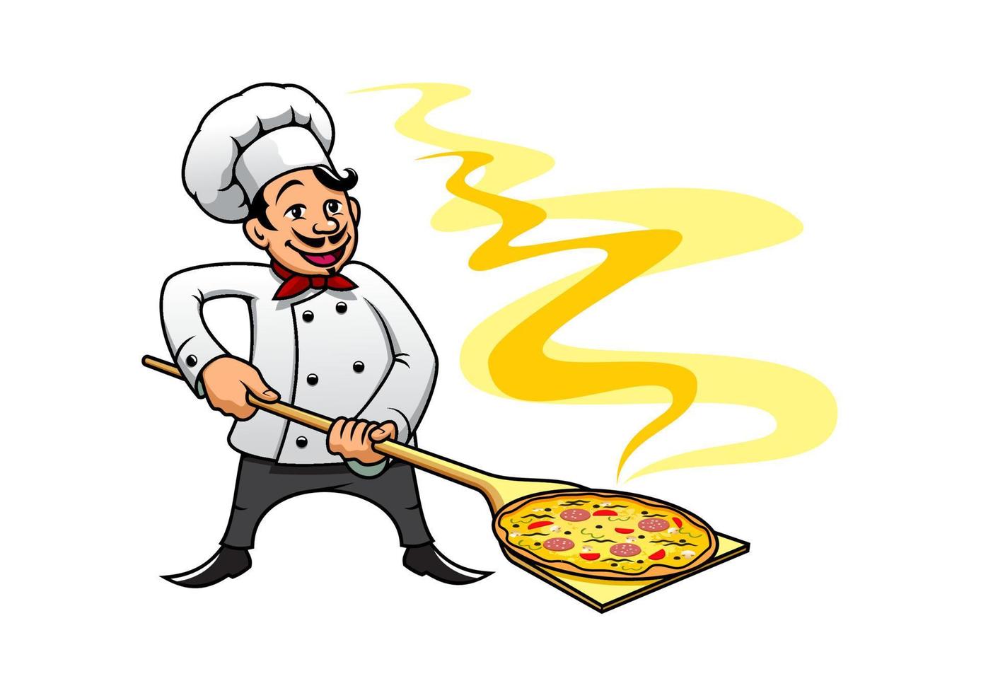 caricatura, panadero, chef, cocina, pizza vector