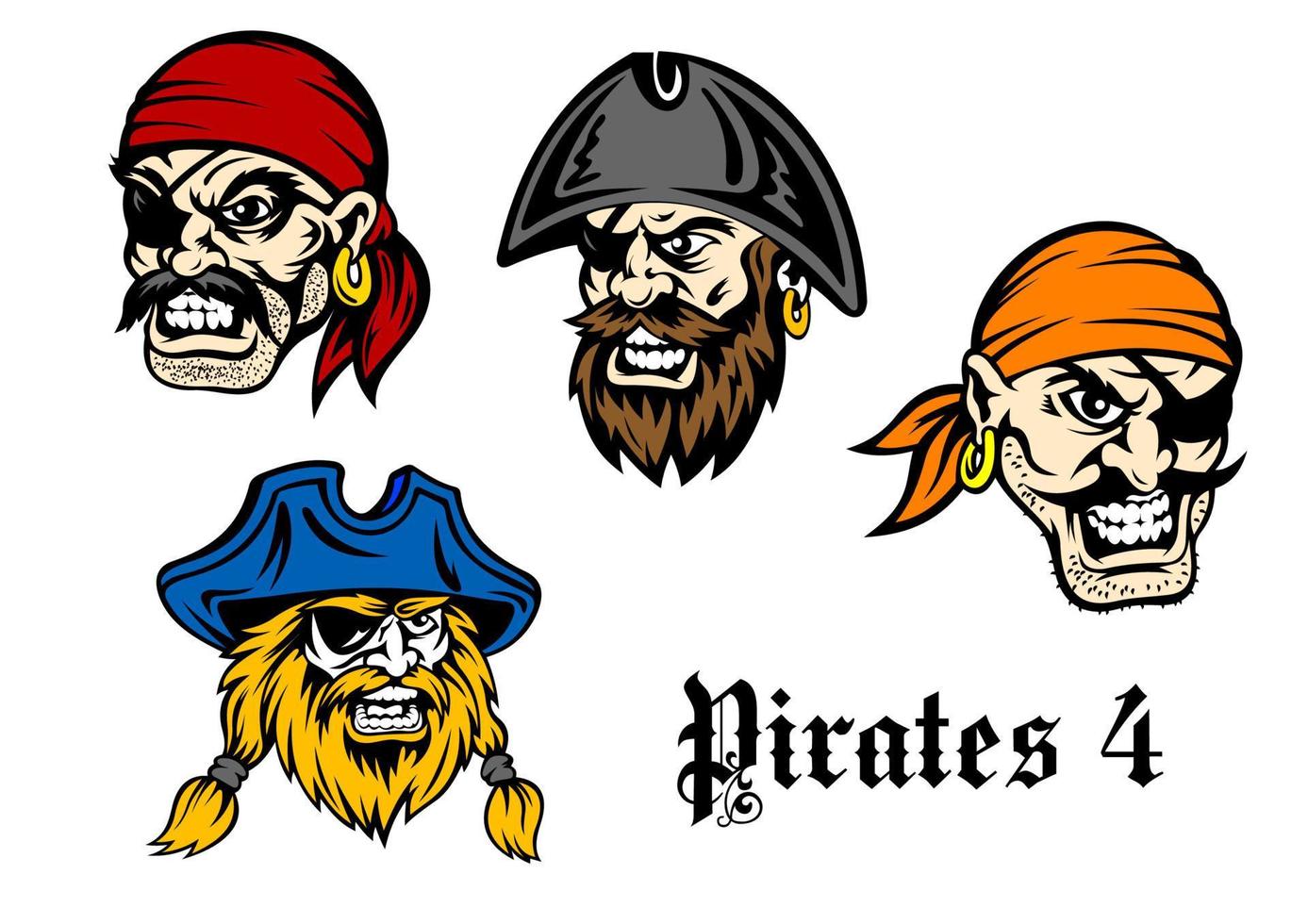 piratas y capitanes de dibujos animados vector