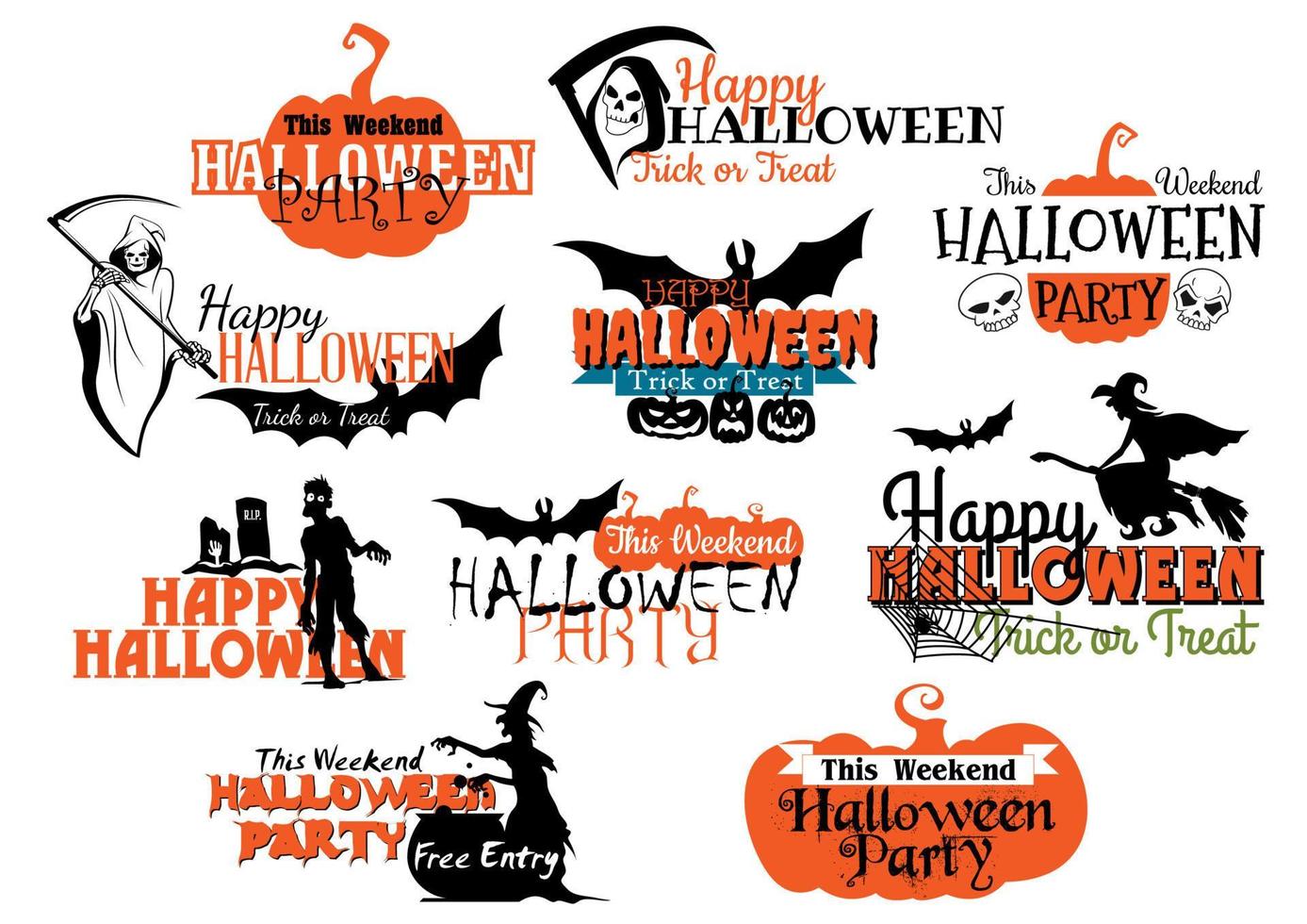 Set of Happy Halloween eerie designs vector