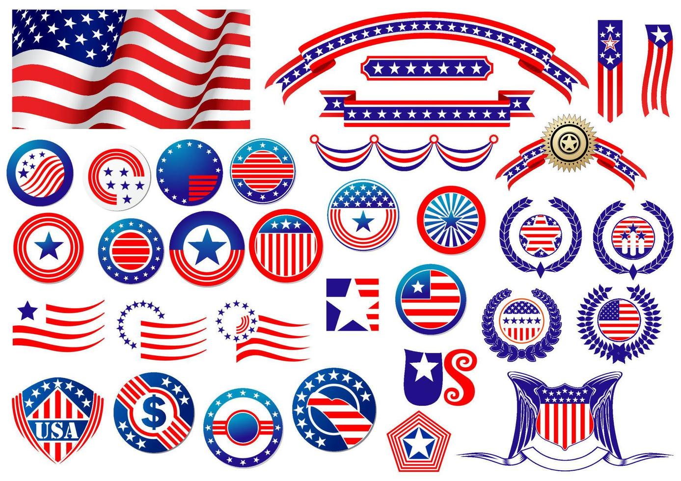 insignias y etiquetas patrióticas americanas vector