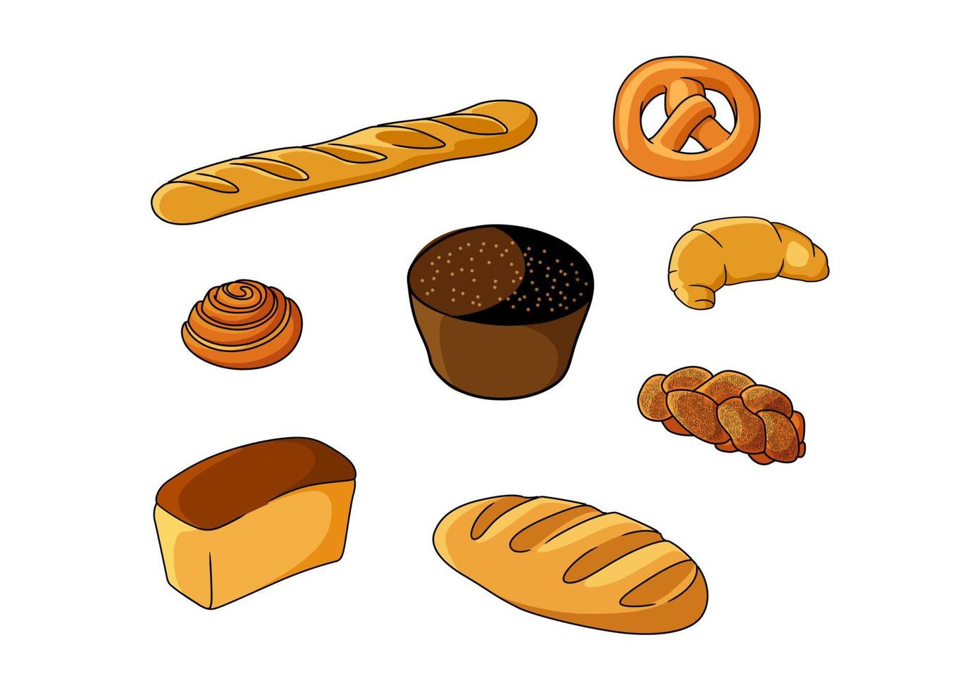 Set of cartoon bread bakeries vector