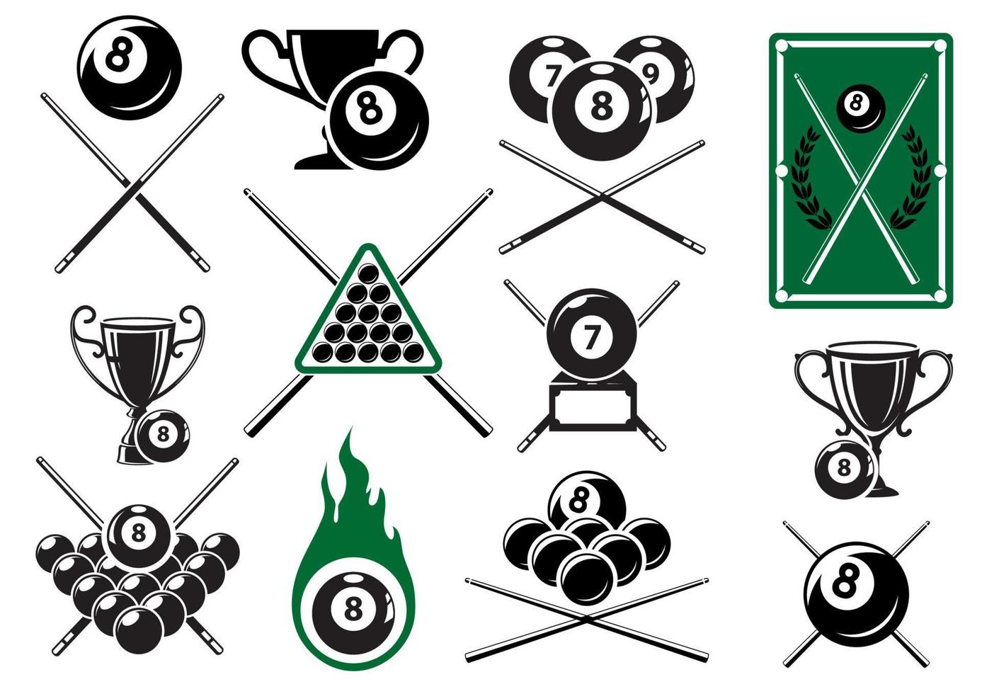 emblemas deportivos de billar, pool y snooker vector