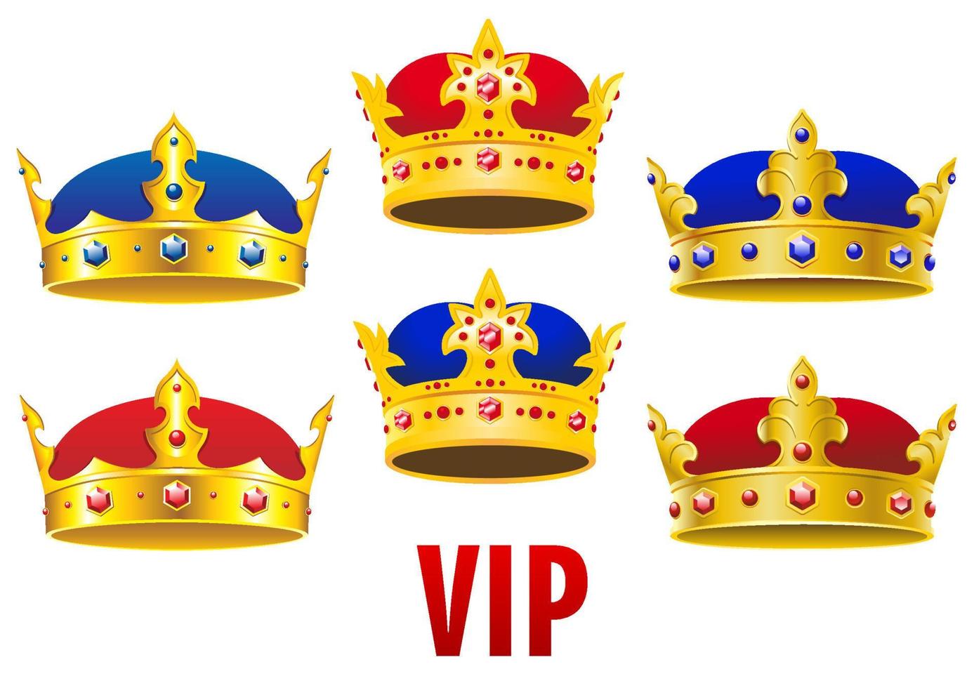Cartoon golden crowns with jewels and velvet vector