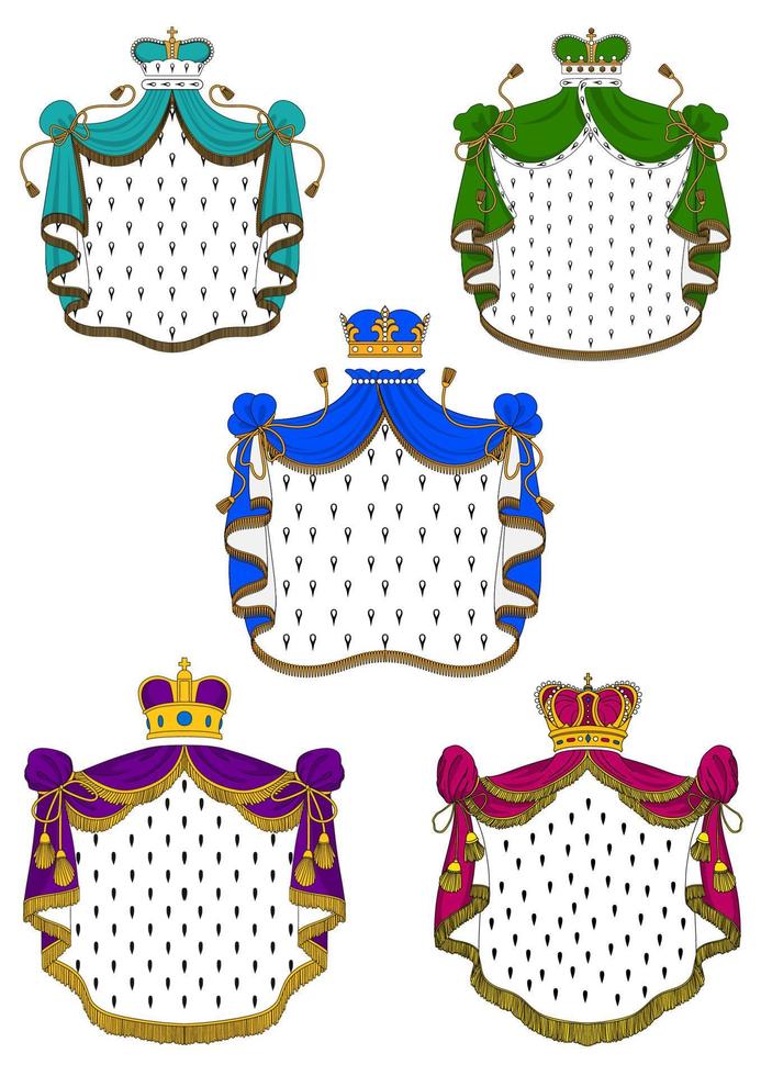 Colorful ceremonial royal mantles and crowns vector