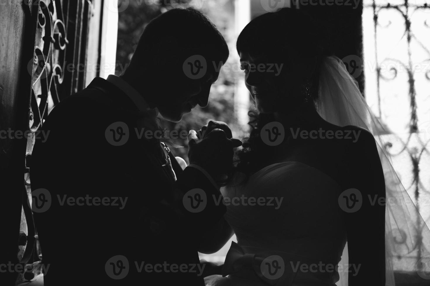 Charming European couple having a great time in the interior photo