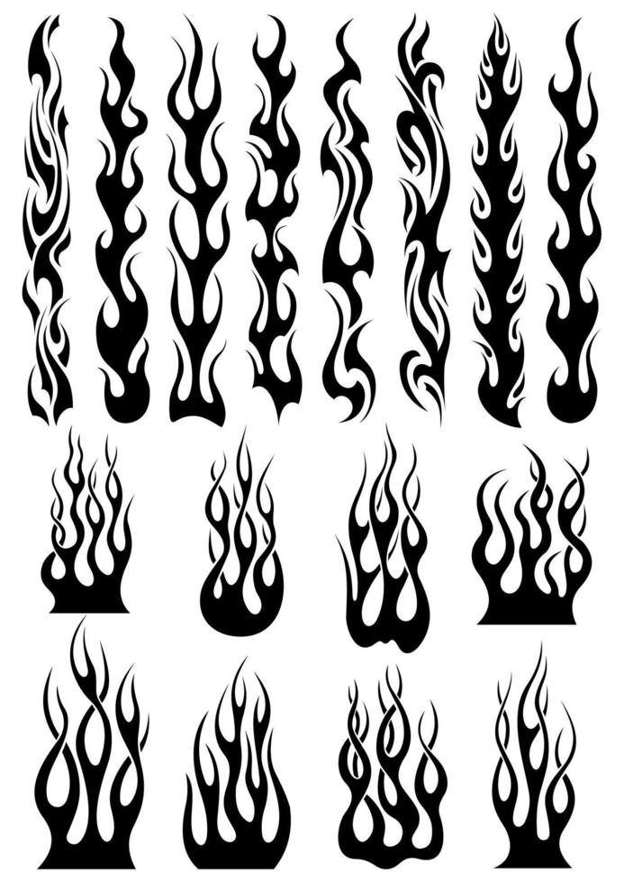 Black tribal flames set vector