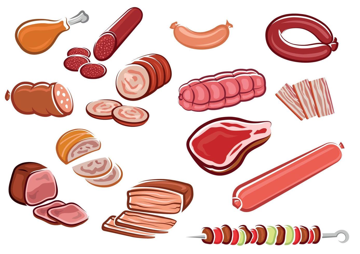 diferentes tipos de productos cárnicos vector