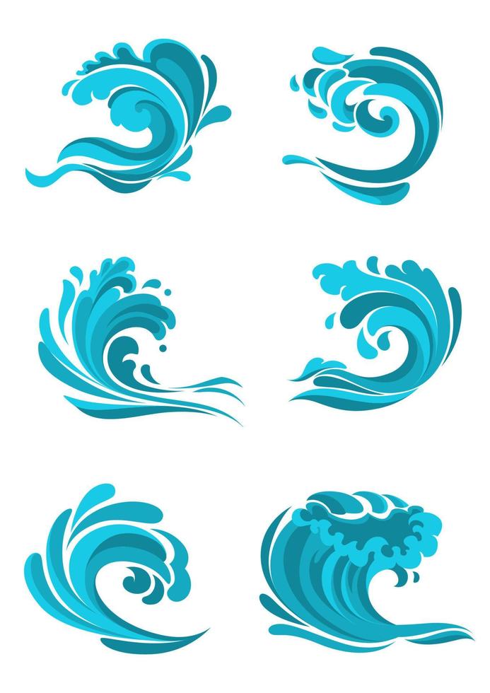 Curling sea and ocean blue waves vector