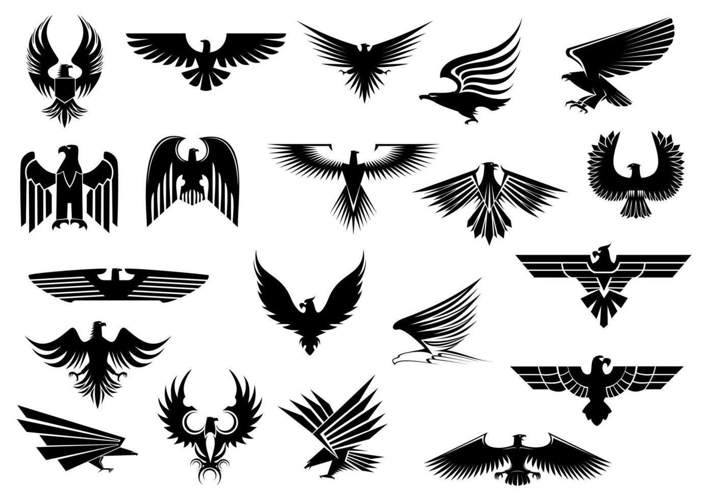 Heraldic eagles, falcons and hawks set vector