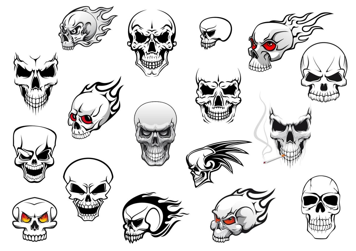 Collection of Halloween and horror skulls vector