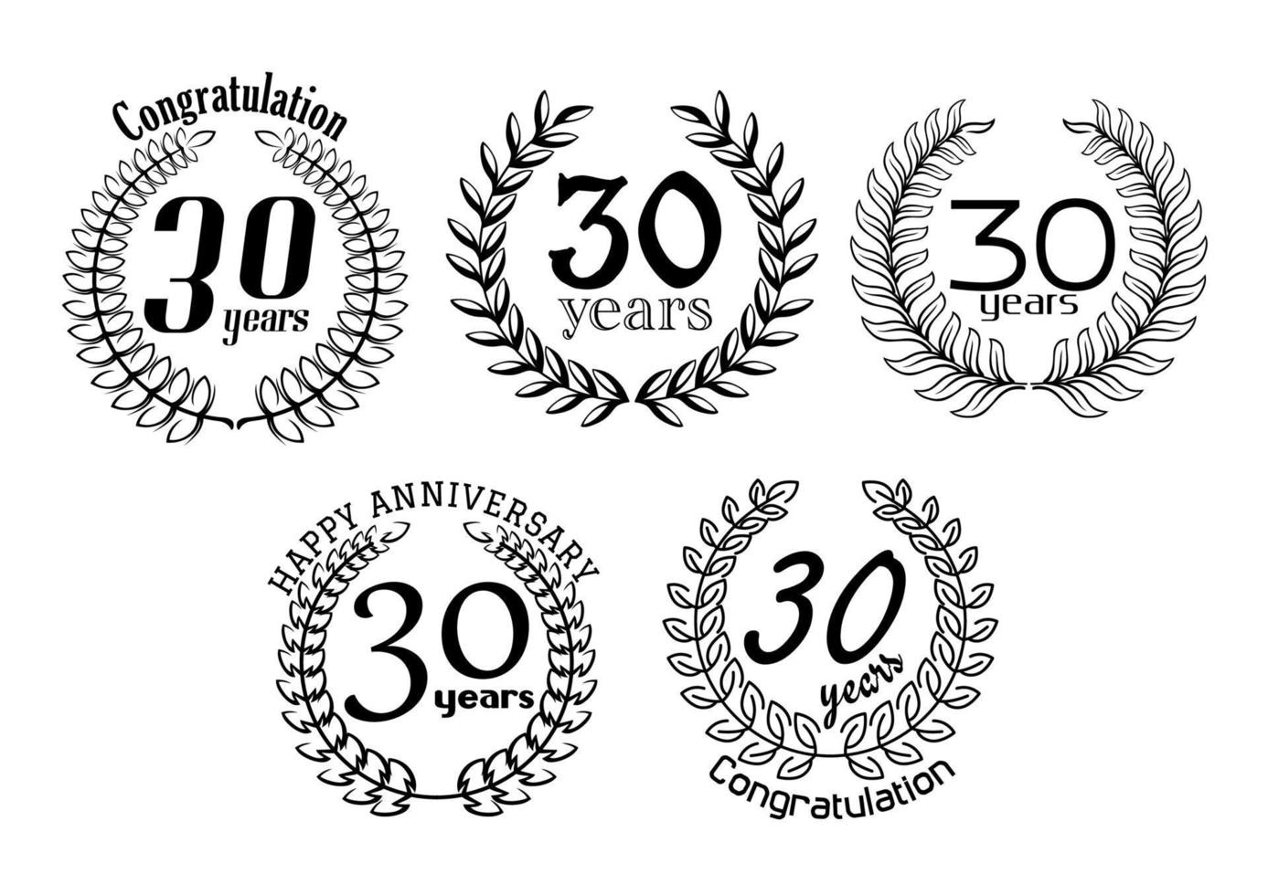 Anniversary black laurel wreaths in outline style vector
