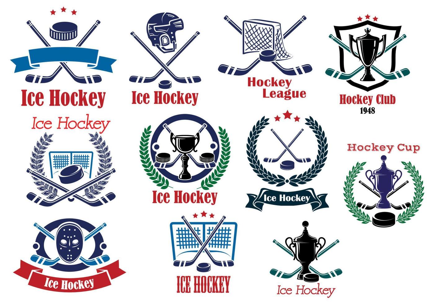 Ice Hockey emblems, symbols and logos set vector