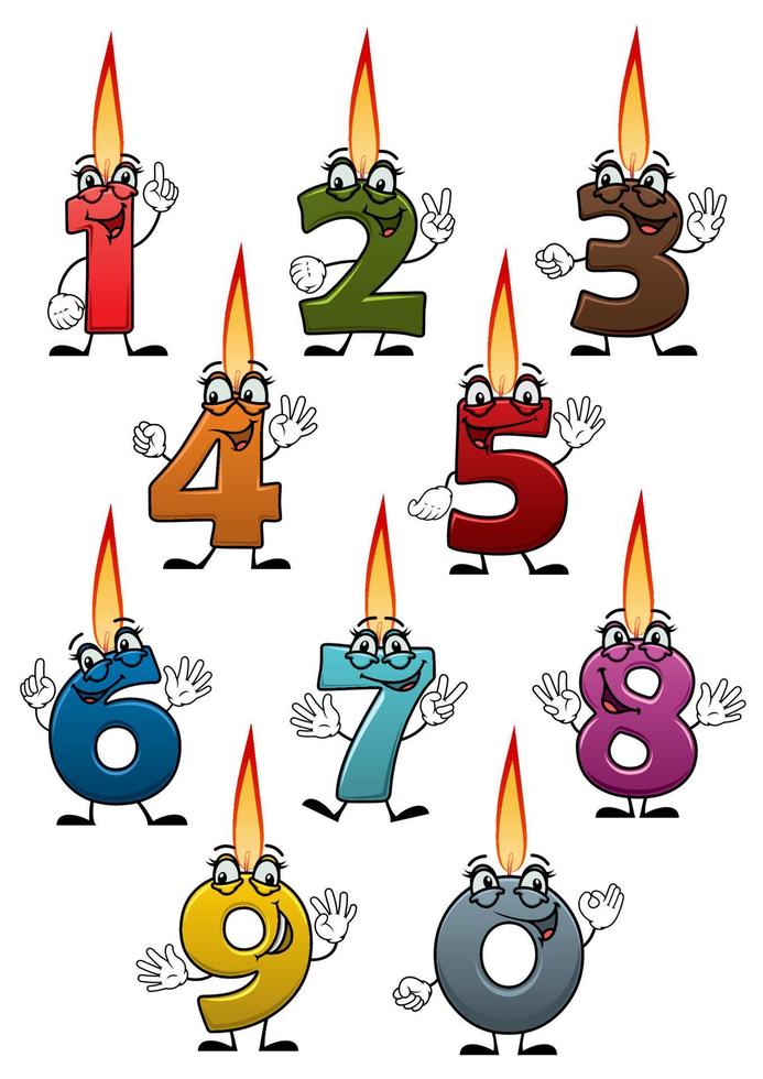 Cartoon numbers characters with birthday candles vector