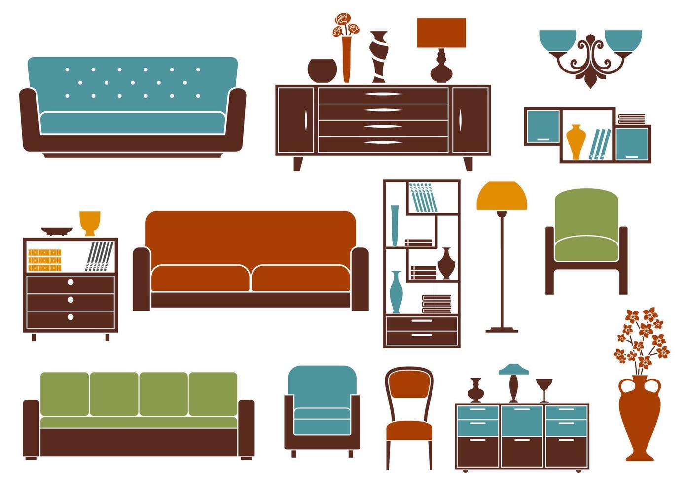 Flat furniture and interior accessories vector
