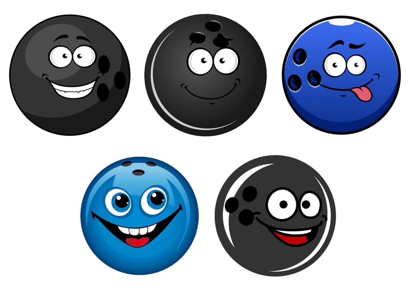Blue and black bowling balls cartoon characters vector
