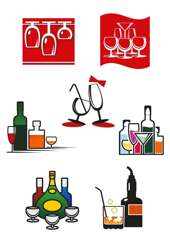 Glasses and alcohol icons or symbols vector