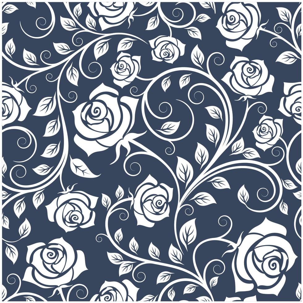 White and blue seamless pattern with roses vector