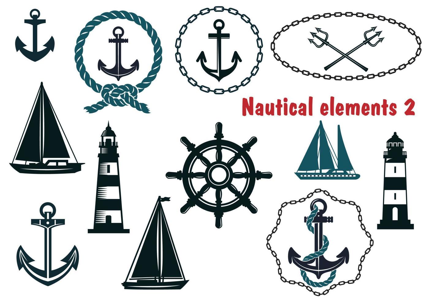 Set of nautical heraldry themed elements vector