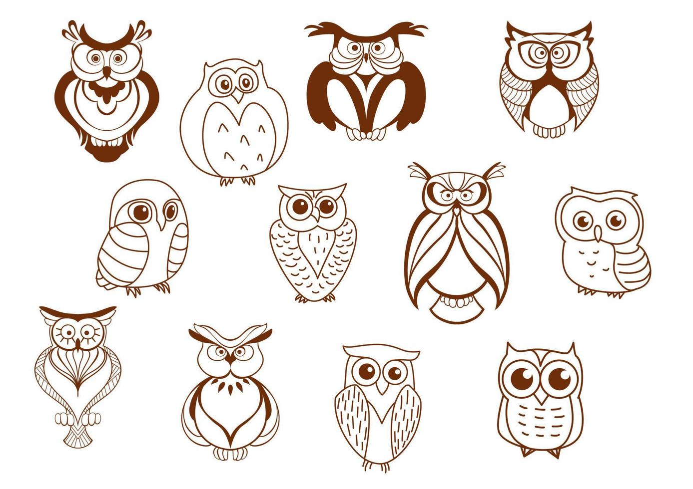 Cute cartoon vector owl characters