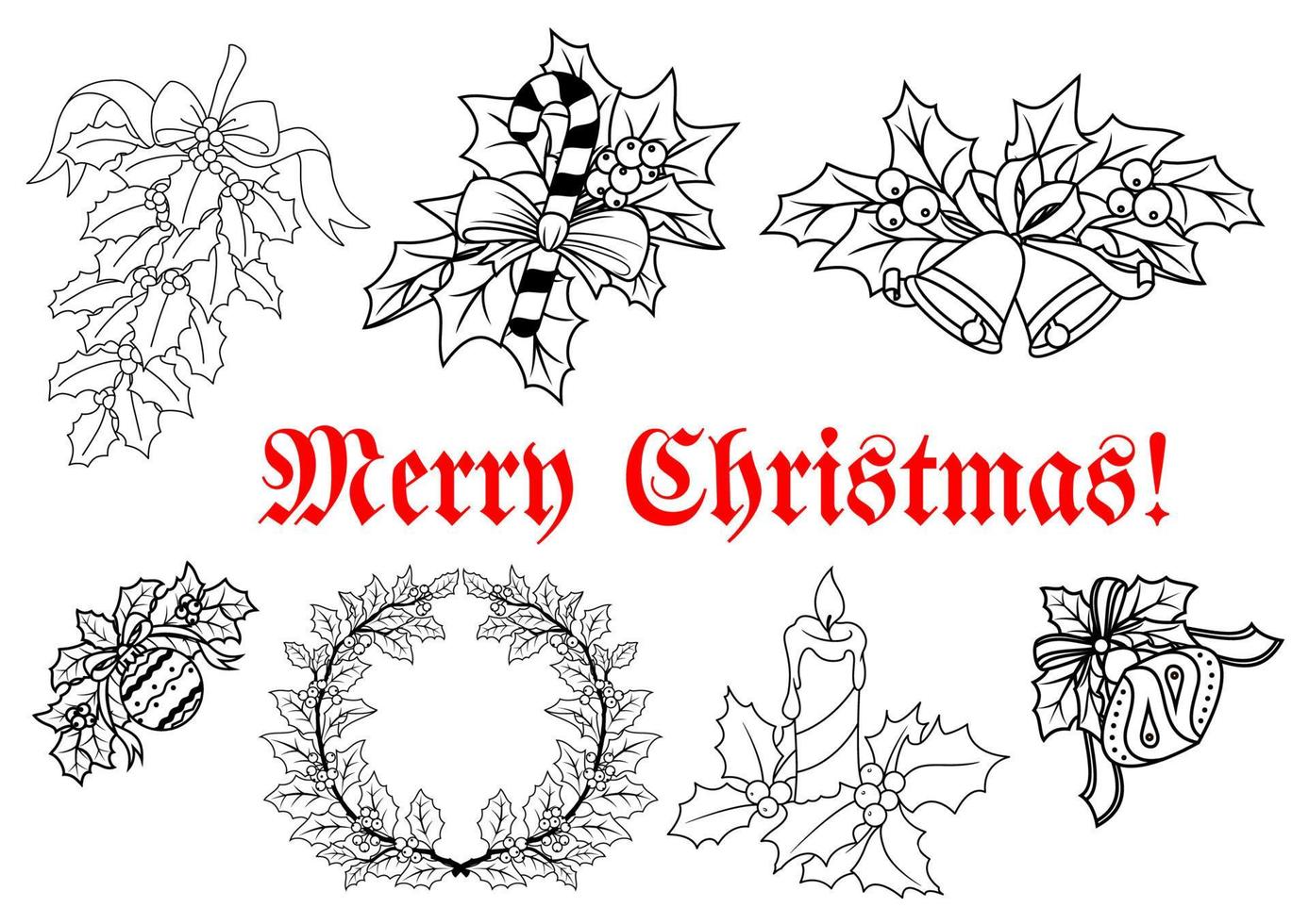 Outline of Christmas decorations set vector