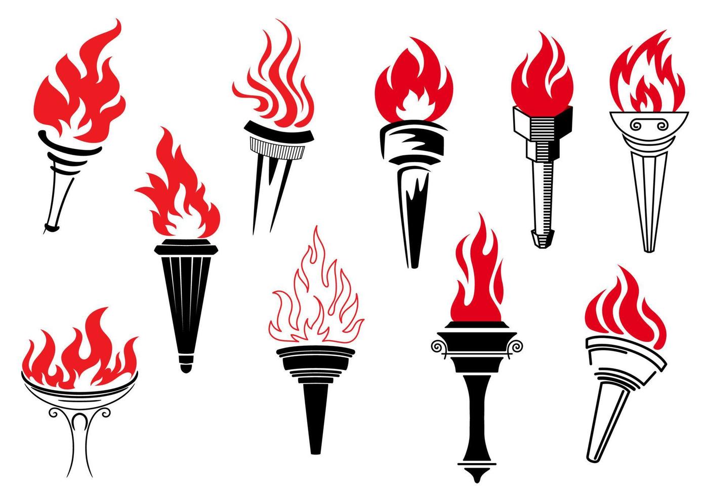 Vintage torches with burning flames vector