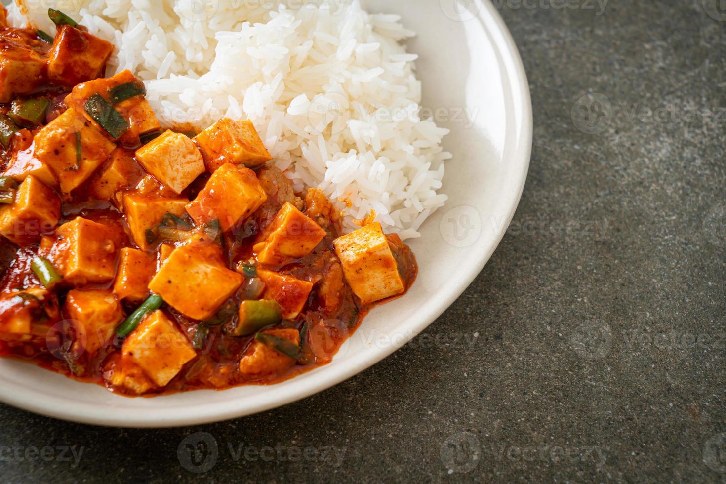 Mapo Tofu - The traditional Sichuan dish of silken tofu and ground beef, packed with mala flavor from chili oil and Sichuan peppercorns. photo