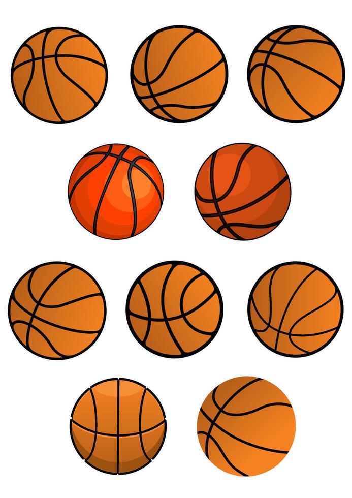 Set of orange rubber basketball balls vector