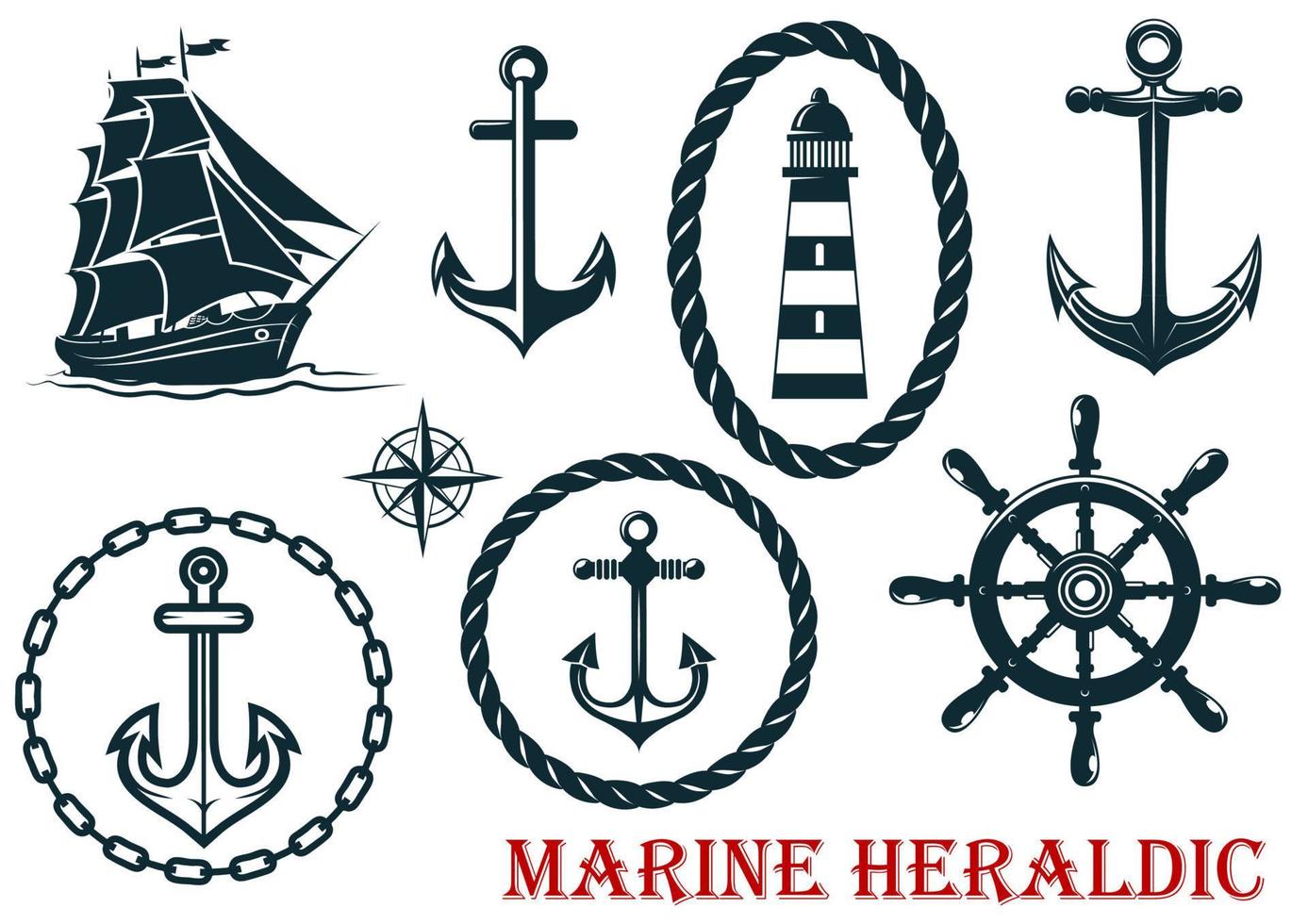 Marine and nautical heraldic elements vector