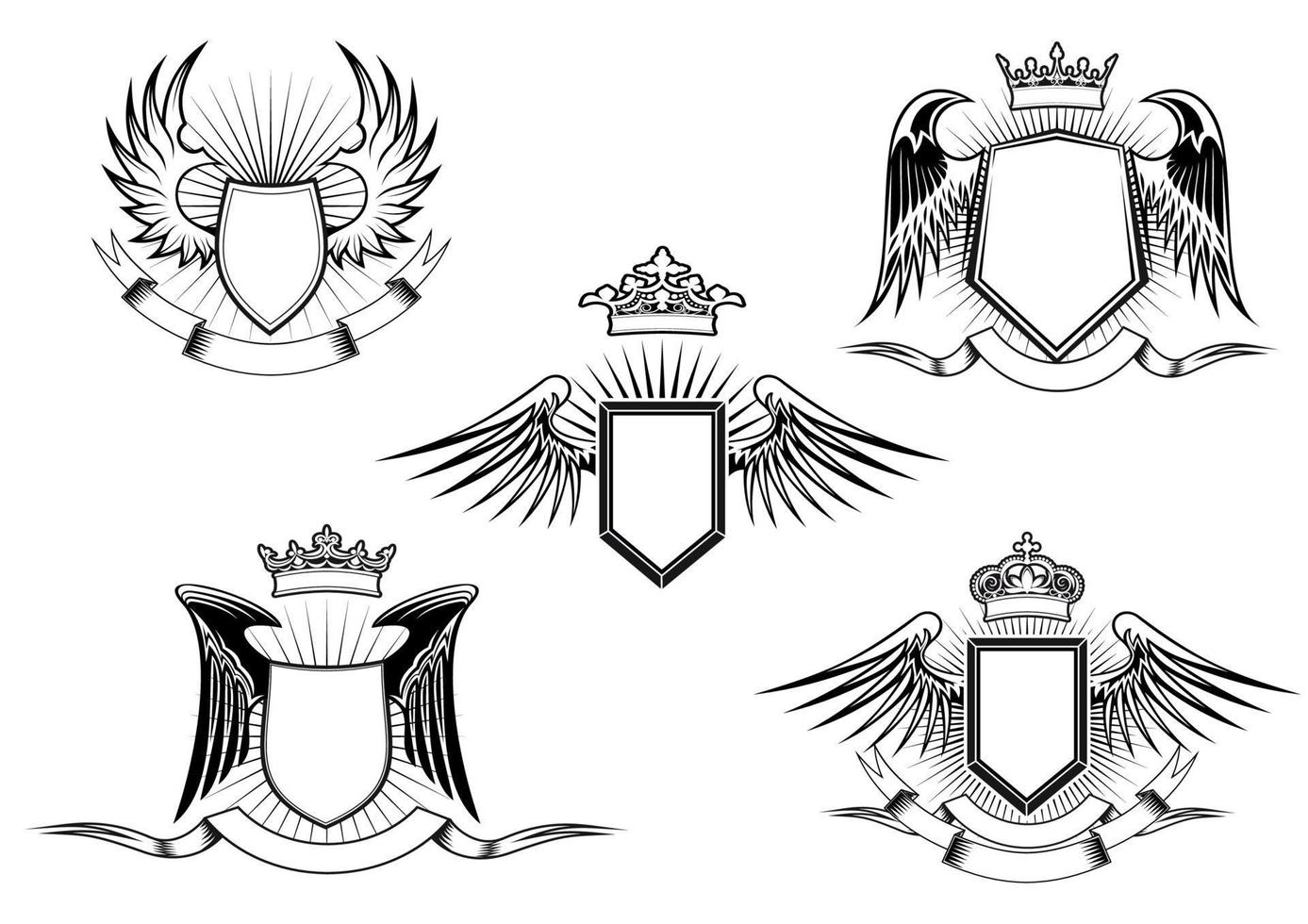 Set of heraldic winged shields vector