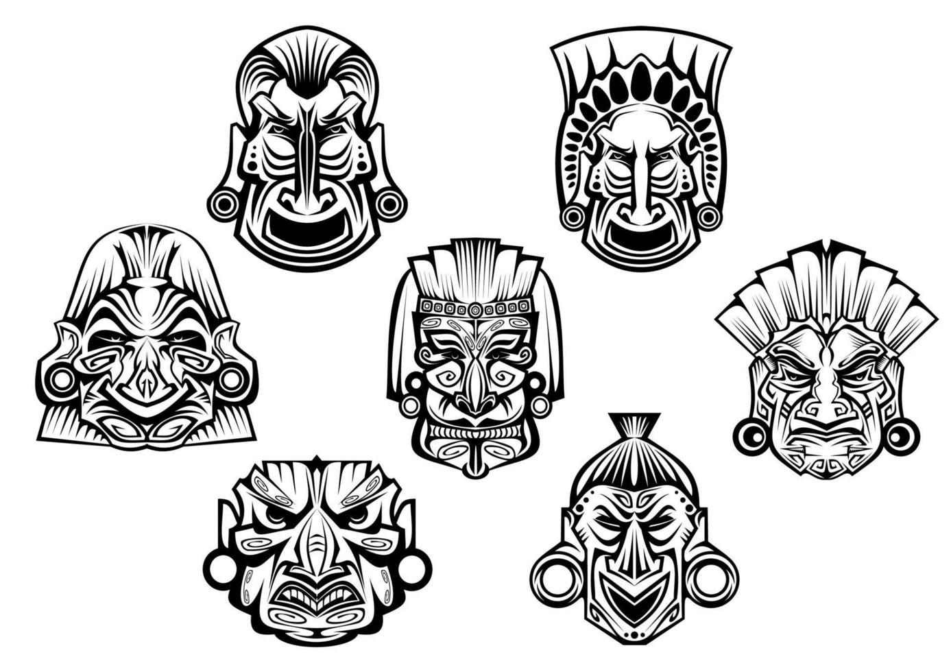 Ancient tribal religious masks vector