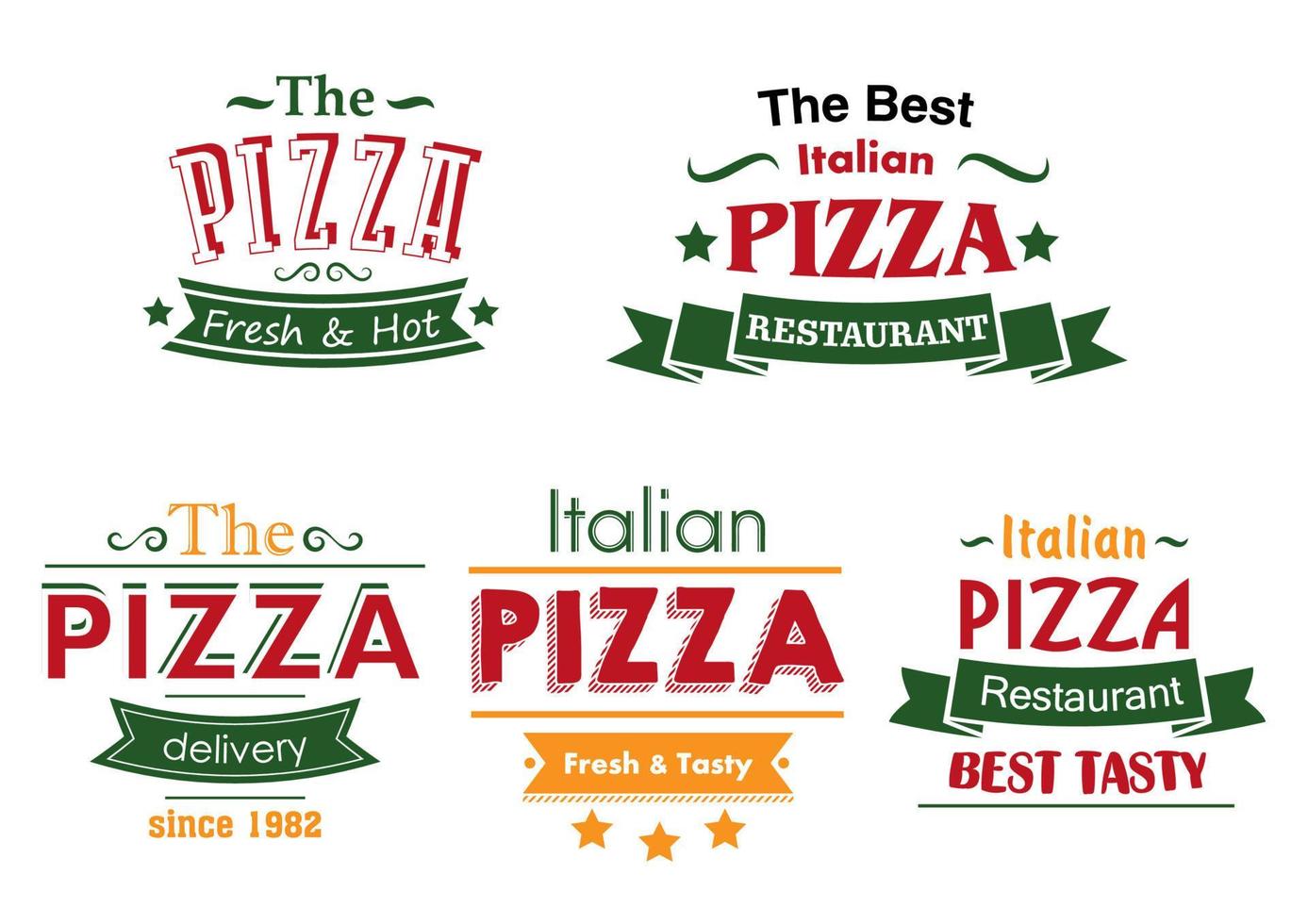Italian pizza colorful labels vector