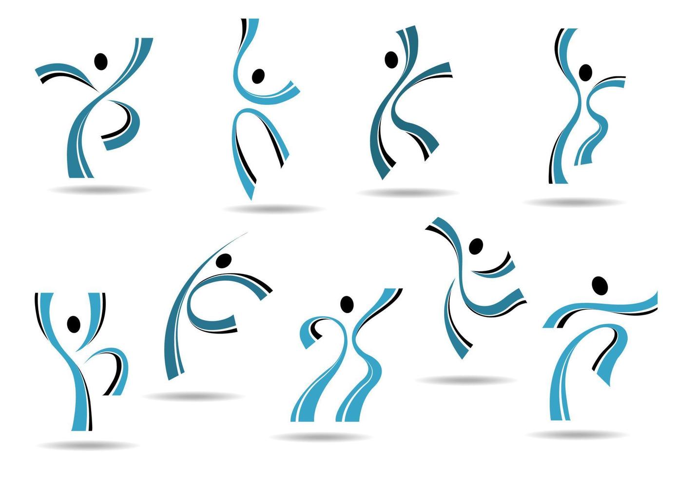 Set of stylized blue icons of dancing people vector