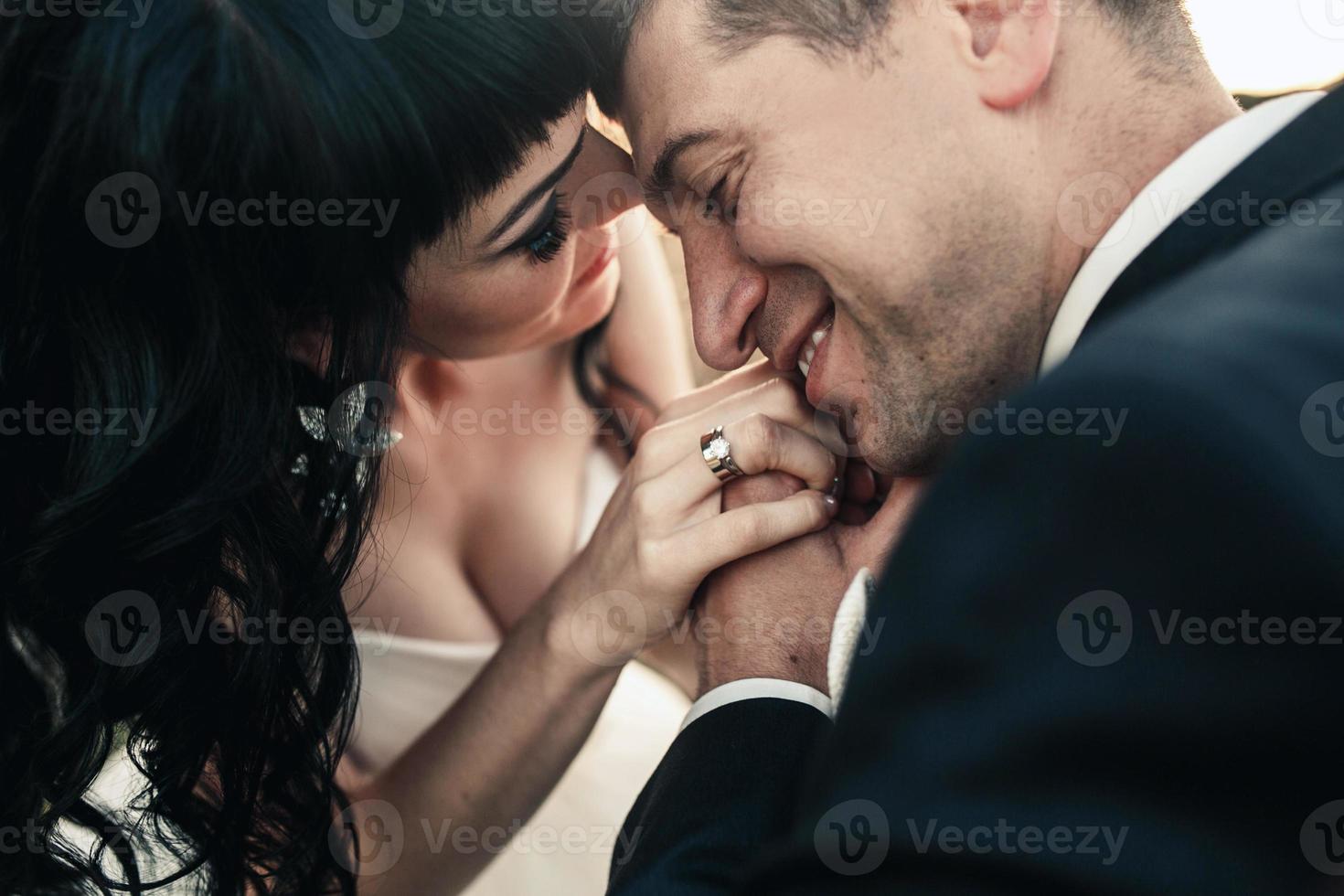Lovely couple spends time in the field photo