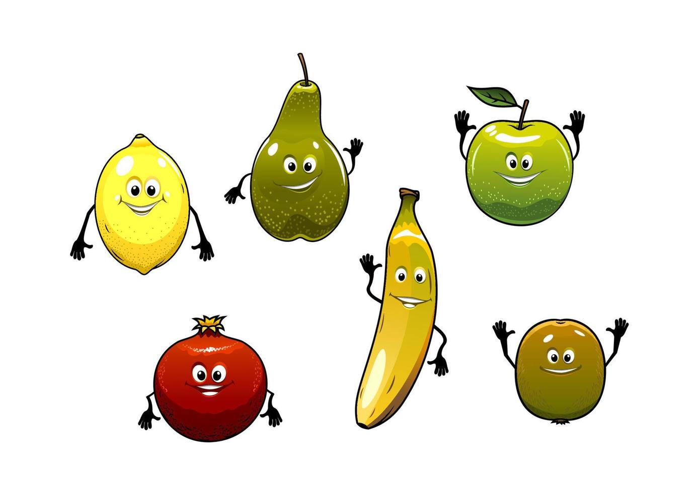 Set of happy fresh cartoon fruits vector