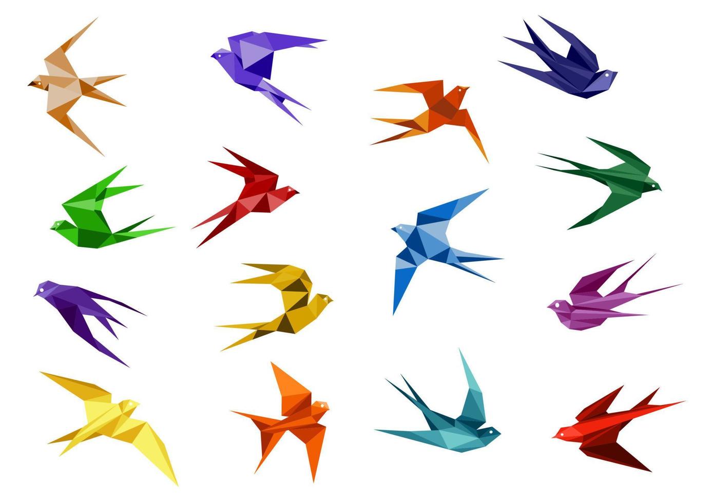 Colorful origami paper swallow birds vector